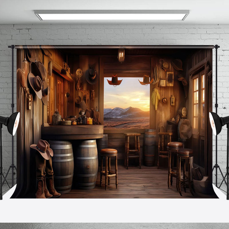 Aperturee - Barrel Western Cowboy Sunset Photo Backdrop