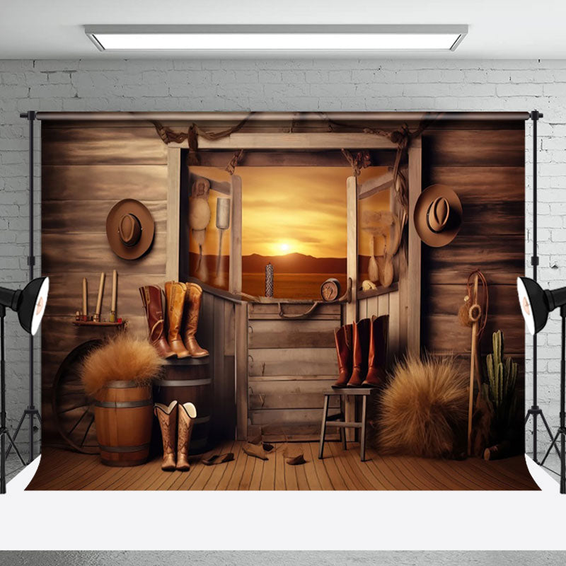 Aperturee - Rustic Wooden Cowboy Boots Photography Backdrop