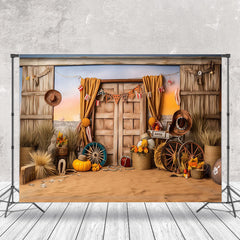 Aperturee - Rustic Wooden Door Pumpkin Photography Backdrop