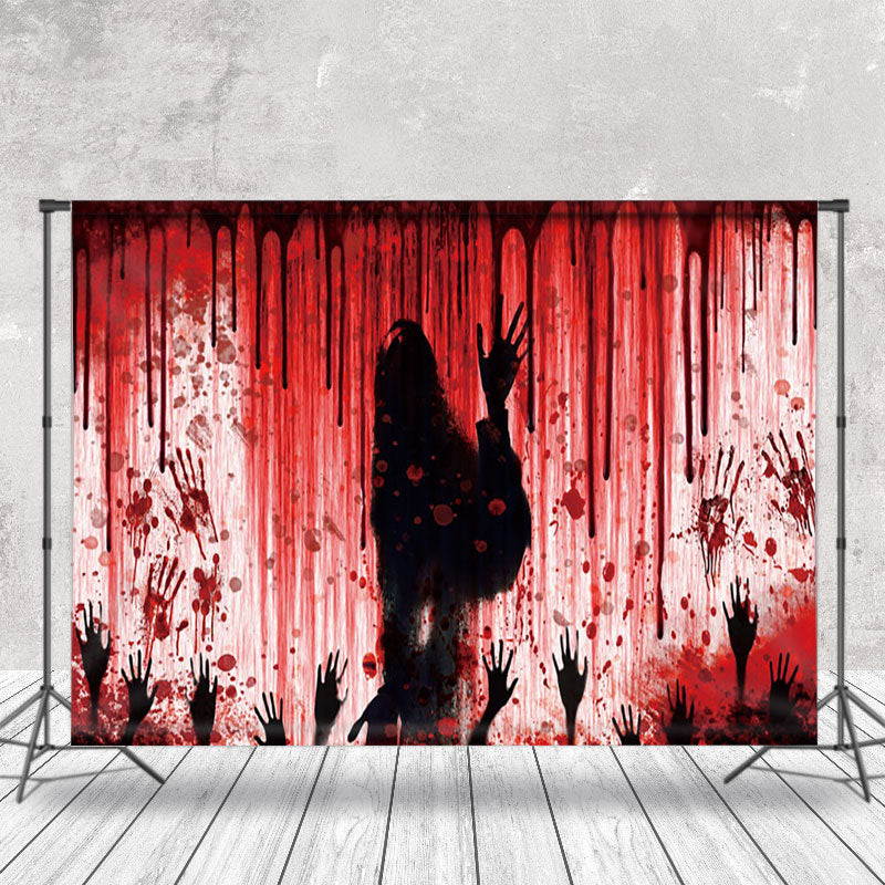 Aperturee - Bloody Handprints Spooky Outline Halloween Backdrop