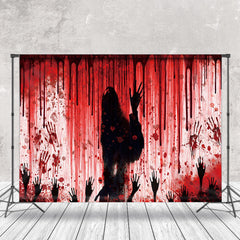 Aperturee - Bloody Handprints Spooky Outline Halloween Backdrop