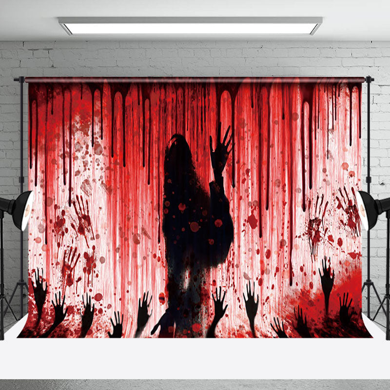 Aperturee - Bloody Handprints Spooky Outline Halloween Backdrop