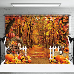 Aperturee - Fall Forest Fence Pumpkin Autumn Photo Backdrop