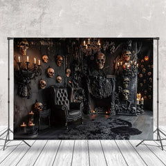 Aperturee - Skull Black Chair Candle Halloween Photo Backdrop