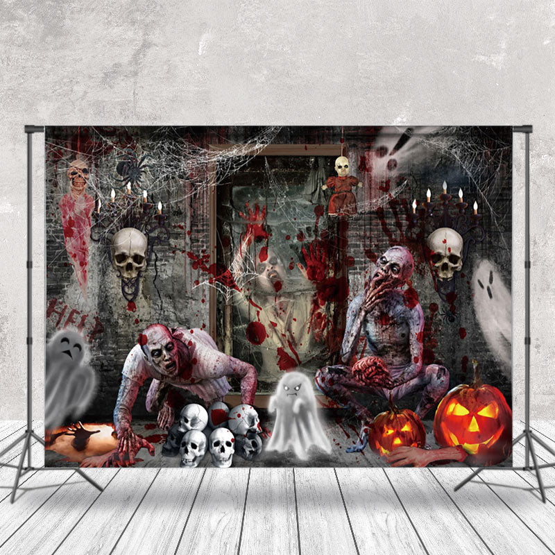 Aperturee - Haunted House Horrible Skull Halloween Backdrop