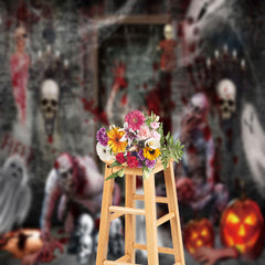 Aperturee - Haunted House Horrible Skull Halloween Backdrop