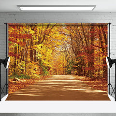 Aperturee - Forest Road Yello Leaves Fall Photography Backdrop