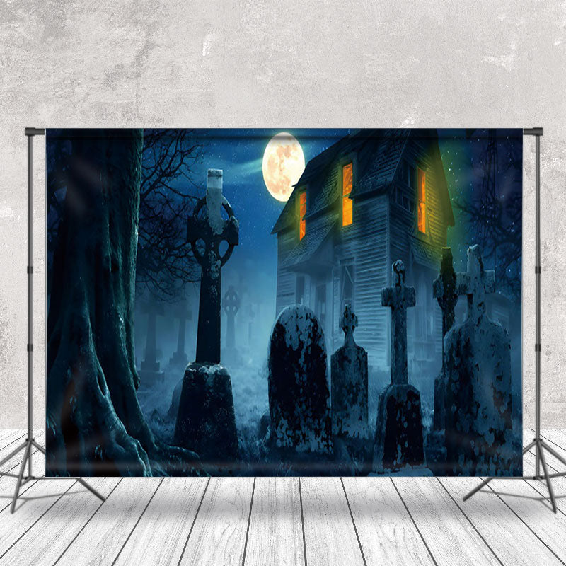 Aperturee - Tombstone Snow Haunted House Halloween Backdrop