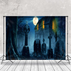 Aperturee - Tombstone Snow Haunted House Halloween Backdrop