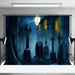 Aperturee - Tombstone Snow Haunted House Halloween Backdrop