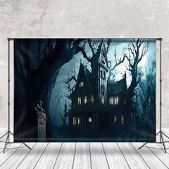 Aperturee - Horror Castle Misty Forest Halloween Backdrop