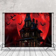 Aperturee - Bloody Moon Night Bats House Halloween Backdrop