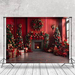 Aperturee - Aperturee Retro Red Room Fireplace Festive Christmas Backdrop