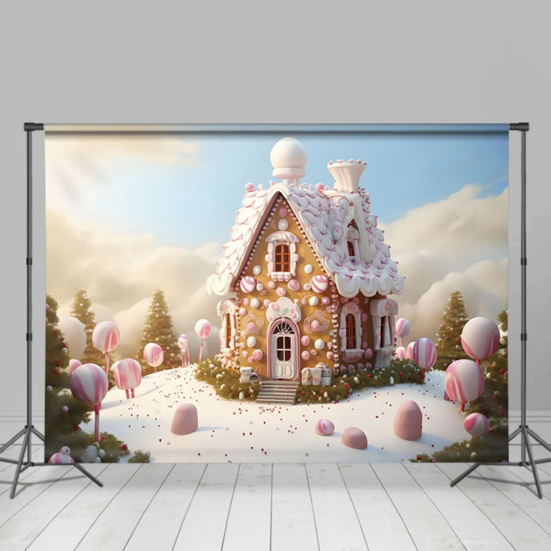 Aperturee - Aperturee Winter Sunlight Candyland House Christmas Backdrop