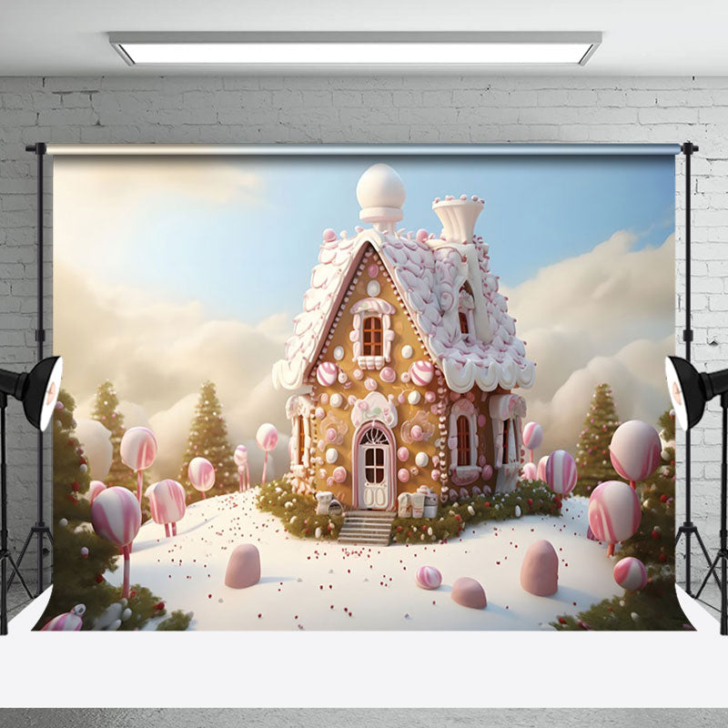 Aperturee - Aperturee Winter Sunlight Candyland House Christmas Backdrop