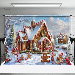 Aperturee - Aperturee Gingerbread House Candy Cane Snow Christmas Backdrop