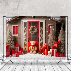 Aperturee - Aperturee Snowy House Gifts Pine Trees Christmas Vibe Backdrop