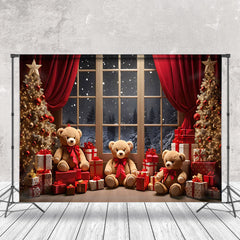 Aperturee - Aperturee Snowy Window Scene Bears Merry Christmas Backdrop