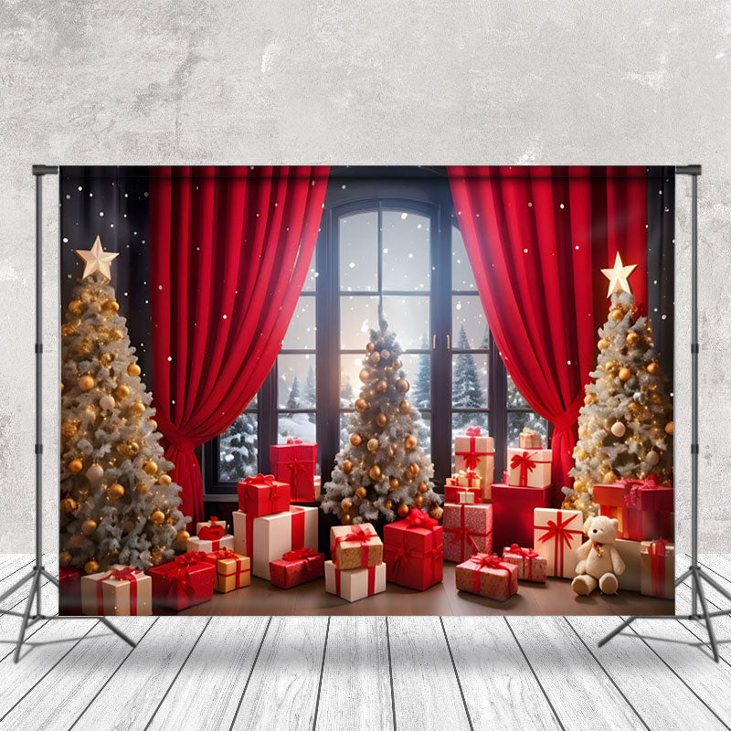 Aperturee - Aperturee Indoor Christmas Festive Room Window Scene Backdrop