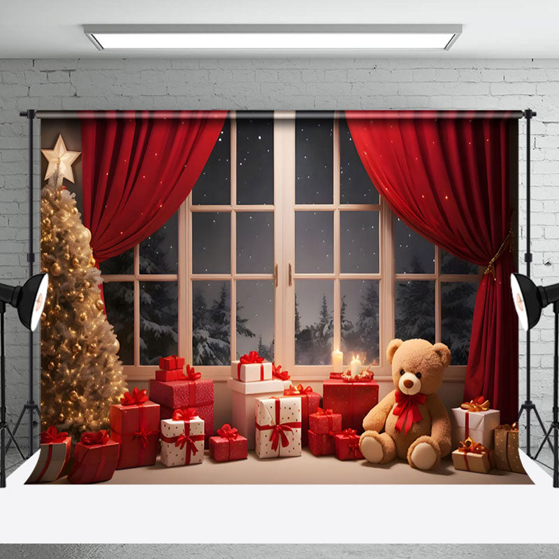 Aperturee - Aperturee Snow Night Warm Room Window Scene Christmas Backdrop