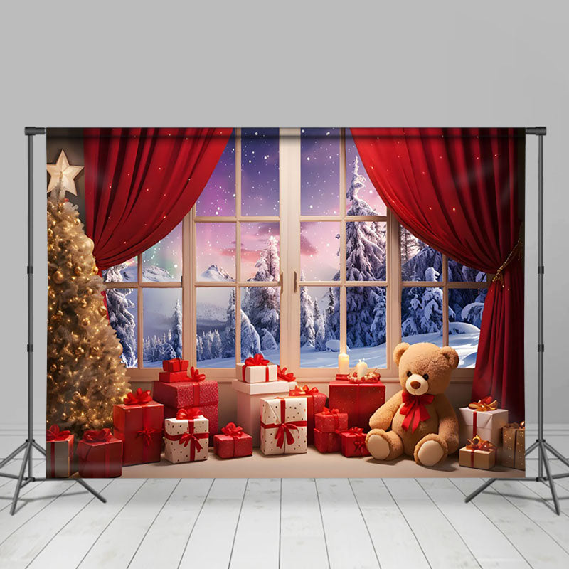 Aperturee - Aperturee Snowy Window Scene Curtain Gifts Christmas Backdrop