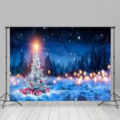 Aperturee - Aperturee Winter Night Bokeh Light Tree Snow Christmas Backdrop