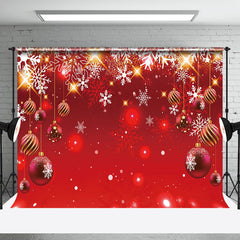 Aperturee - Aperturee Red Sparkle Snowflake Bauble Merry Christmas Backdrop