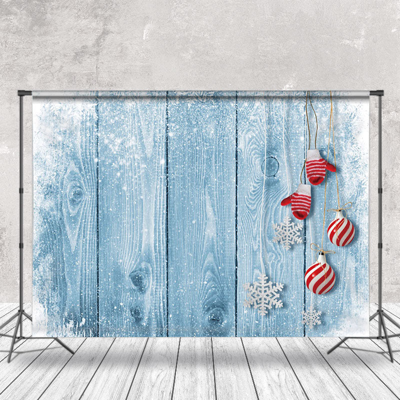 Aperturee - Aperturee Winter Snowflake Blue Wood Gloves Christmas Backdrop