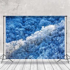 Aperturee - Aperturee Simple Blue White Snow Forest Winter Photo Backdrop