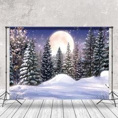 Aperturee - Aperturee Watercolor Snow Pine Forest Full Moon Winter Backdrop