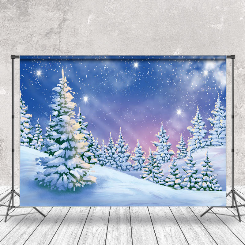 Aperturee - Aperturee Night Snowland Forest Aurora Winter Photo Backdrop