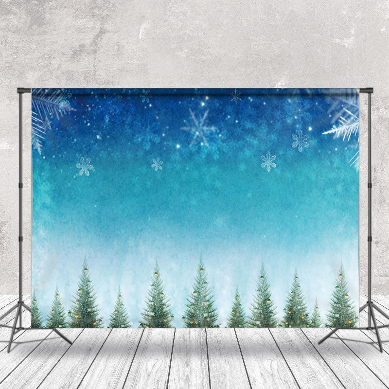 Aperturee - Aperturee Blue Pine Trees Falling Snowflakes Winter Backdrop