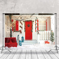 Aperturee - Aperturee Wreath Red Door Trees Sofa Warm Christams Backdrop