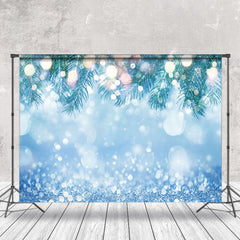 Aperturee - Aperturee Green Pine Leaves Blue Bokeh Merry Christmas Backdrop