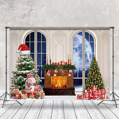 Aperturee - Aperturee Luxury Window Fireplace Trees Gifts Christmas Backdrop