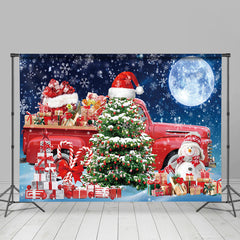 Aperturee - Aperturee Night Moon Red Gift Truck Tree Christmas Backdrop