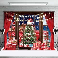 Aperturee - Aperturee Red Truck Tree Gift Boxes Window Christmas Backdrop