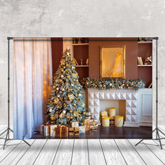 Aperturee - Aperturee Warm Curtain Tree Gift Fireplace Christmas Backdrop