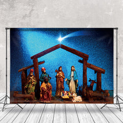 Aperturee - Aperturee Blue Light Sky Meteor Jesus Birth Christmas Backdrop