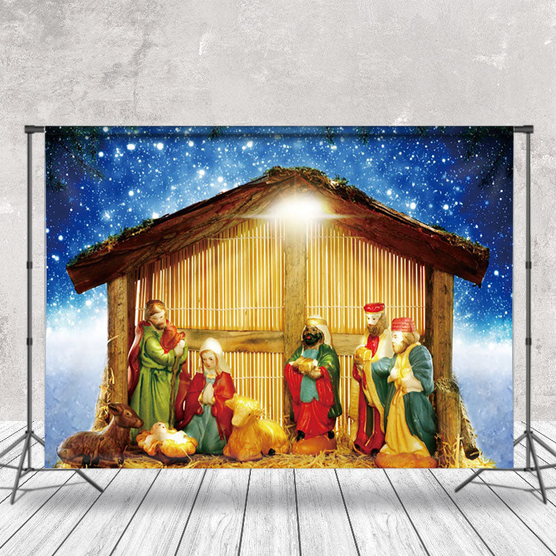 Aperturee - Aperturee Night Sky Religious Jesus Manger Christmas Backdrop