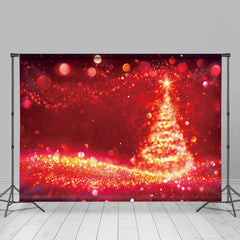 Aperturee - Aperturee Dazzling Red Gold Bokeh Christmas Tree Star Backdrop