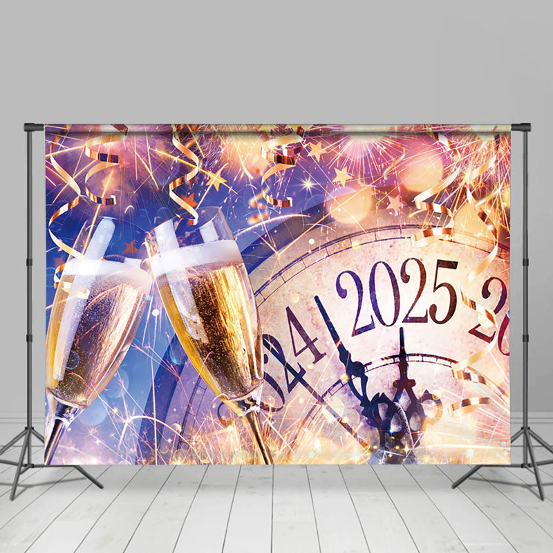 Aperturee - Aperturee Sparks Clock 2025 Champagne Ribbons New Year Backdrop