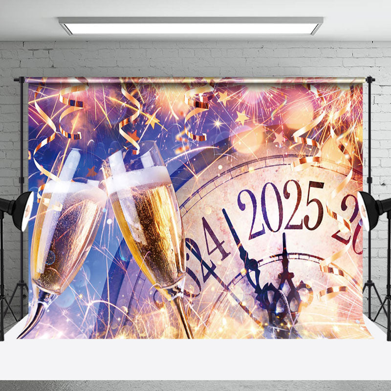 Aperturee - Aperturee Sparks Clock 2025 Champagne Ribbons New Year Backdrop