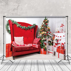 Aperturee - Aperturee Warm Indoor Red Sofa Tree Gift Box Christmas Backdrop