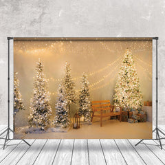 Aperturee - Aperturee Warm Light Strings Pine Trees Christmas Backdrop