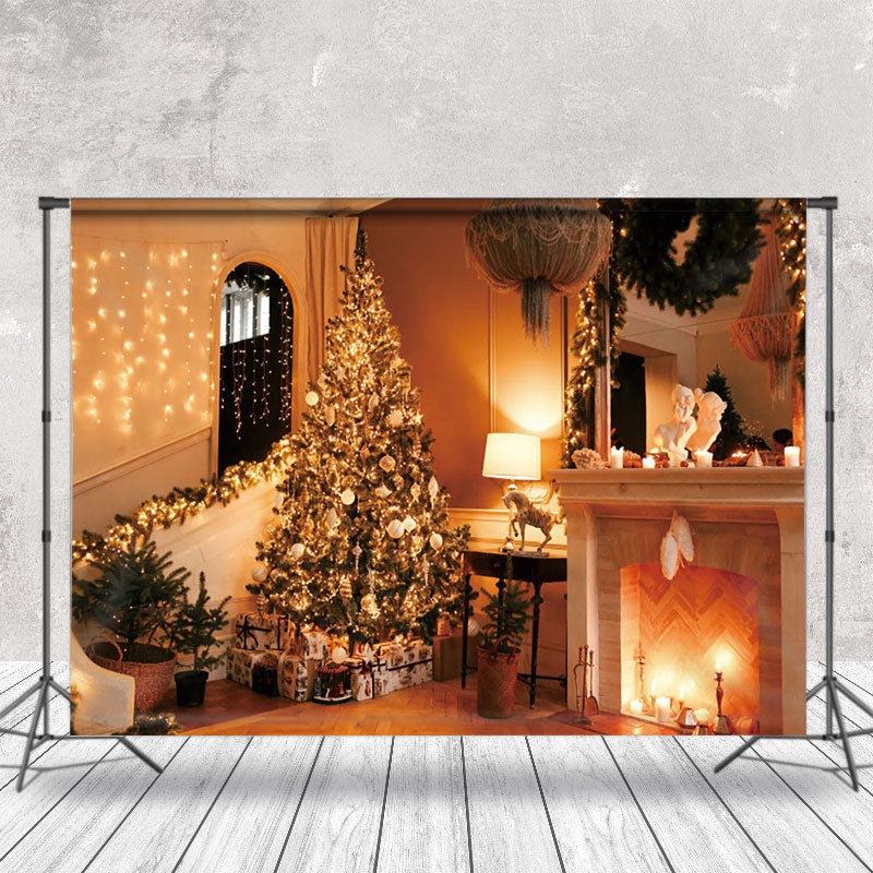 Aperturee - Aperturee Sweet Home Light Christmas Tree Fireplace Backdrop