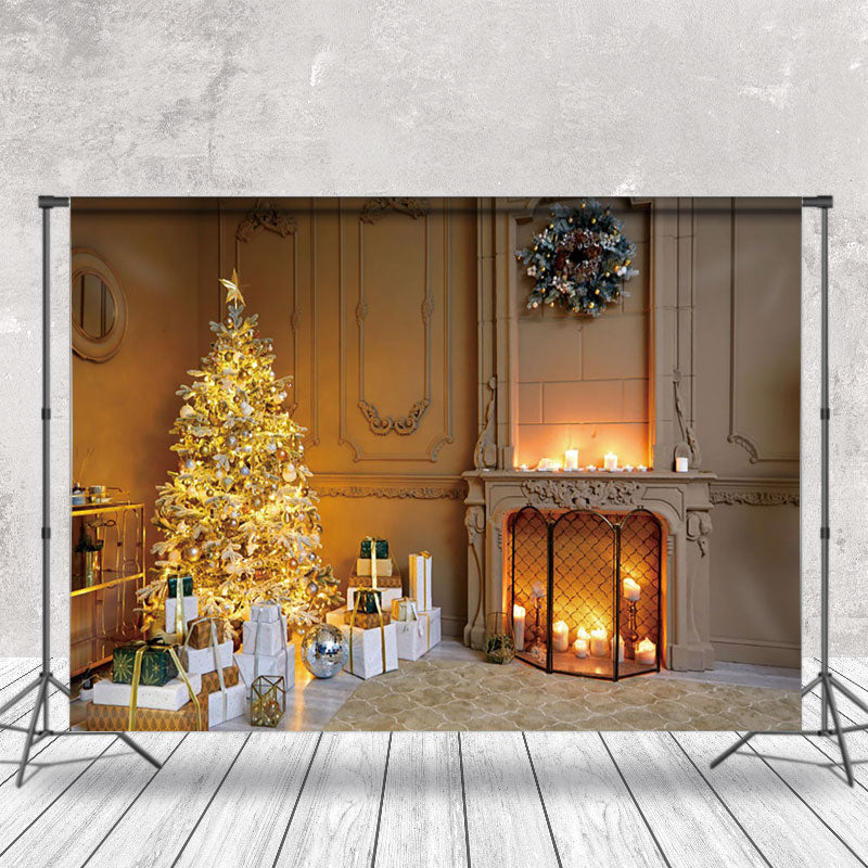 Aperturee - Aperturee Gold Light Tree Candle Fireplace Christmas Backdrop