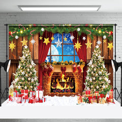 Aperturee - Aperturee Christmas Tree Window Star Night Fireplace Backdrop