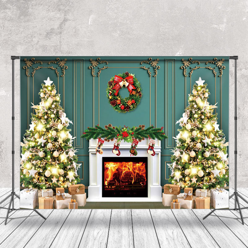 Aperturee - Aperturee Luxury Wall Wreath Fireplace Tree Christmas Backdrop