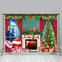 Aperturee - Aperturee Pine Leaves Window Fireplace Gift Christmas Backdrop